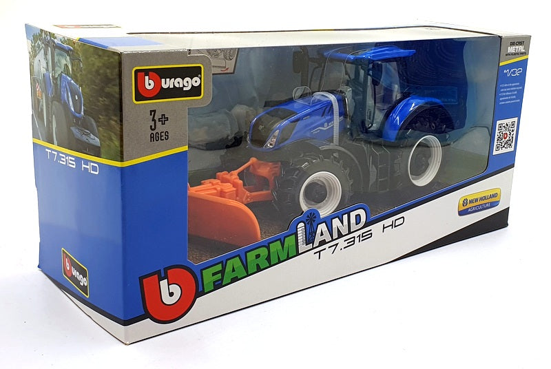 Burago 1/32 Scale Diecast 18-44081 - New Holland T7.315 HD Tractor with Shovel