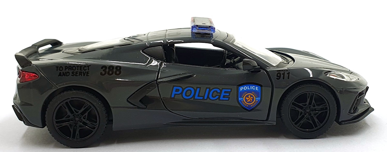 Kinsmart 1/36 Scale Pull Back & Go TY0109 - 2021 Corvette Police Car - Grey