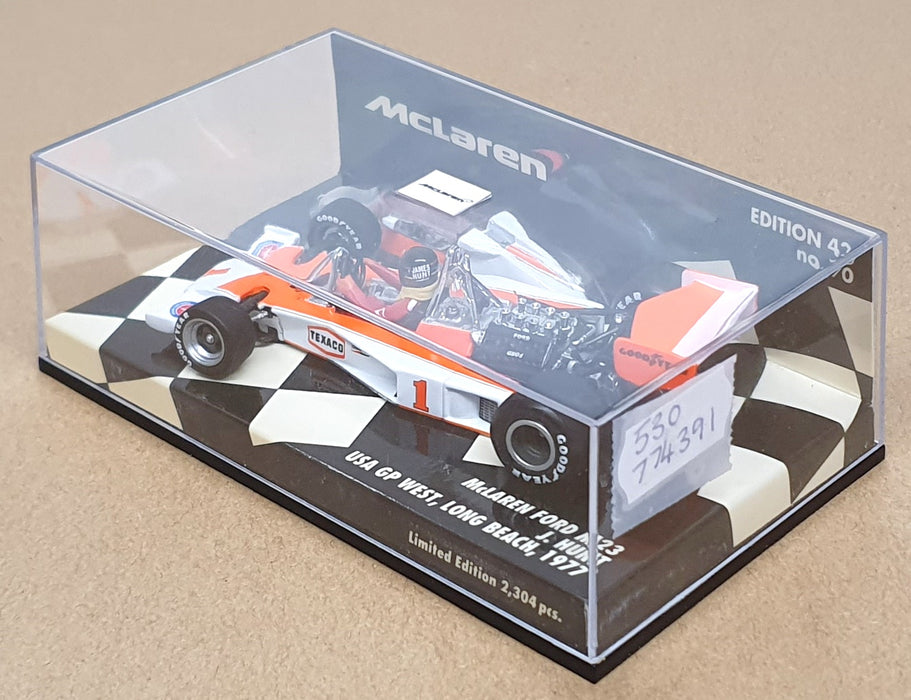 Minichamps 1/43 Scale 530 774391 - F1 McLaren Ford M23 USA GP 1977 James Hunt