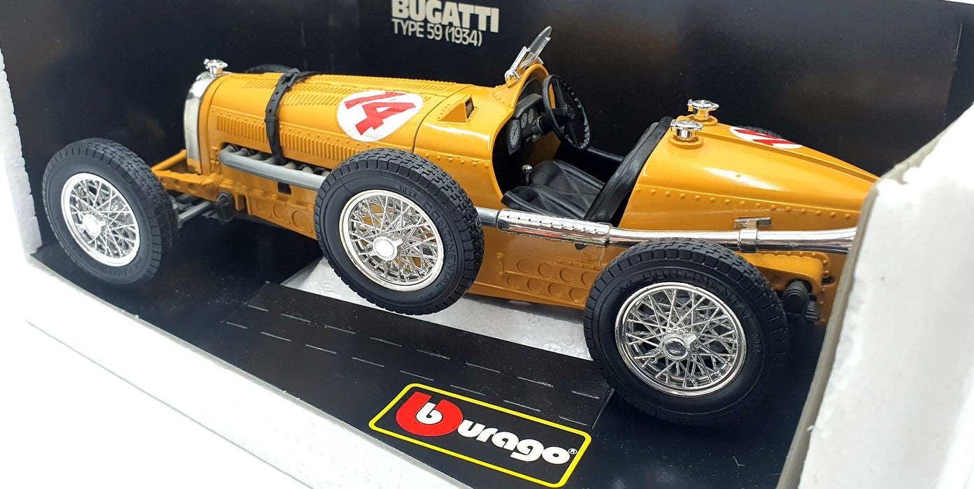 Burago 1/18 Scale Diecast 3005 - Bugatti Type 59 1934 #14 - Yellow 