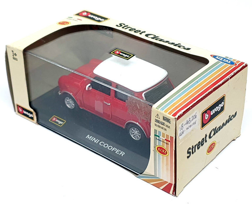 Burago 1/32 Scale Diecast 18-43206 - Mini Cooper - Red/White