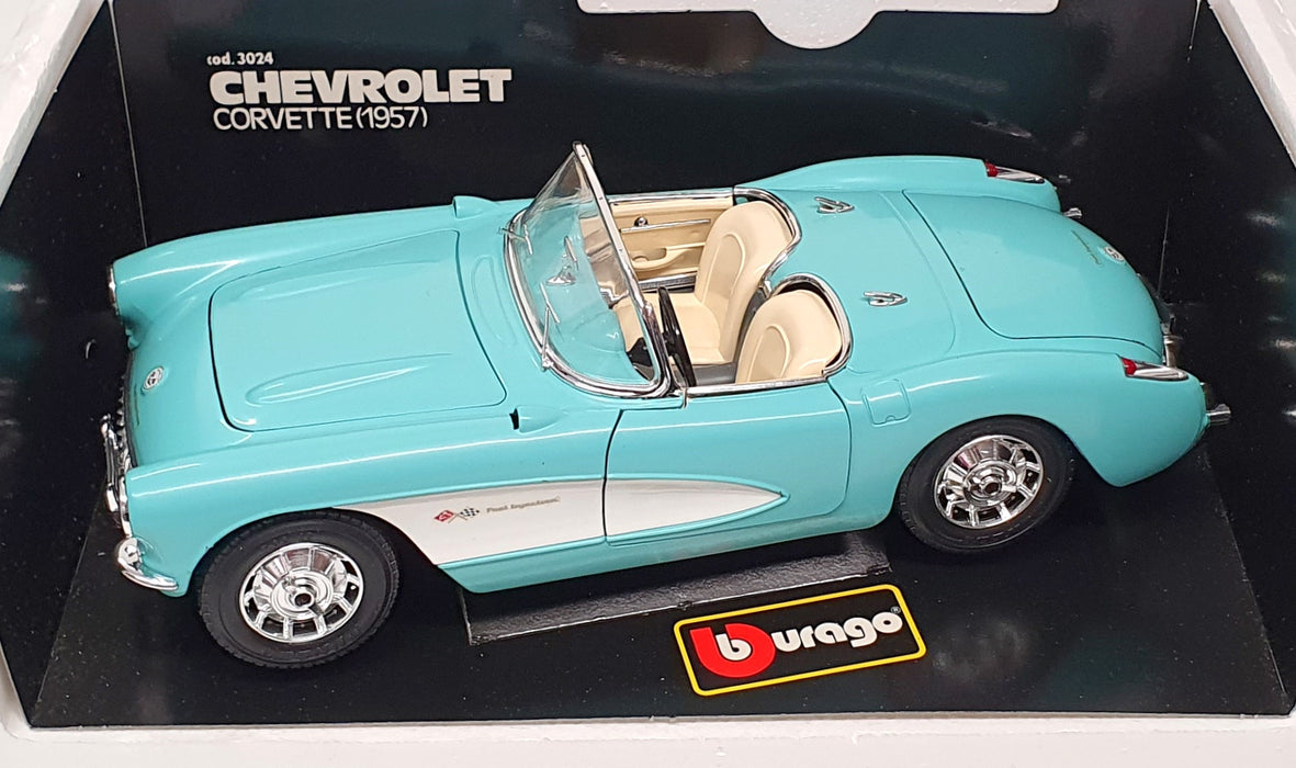 Burago 1/18 Scale Diecast 3024 - 1957 Chevrolet Corvette - Turquoise/White