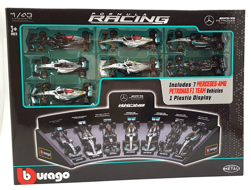 Burago 1/43 Scale 18-38170 - Mercedes-AMG Petronas F1 7 Cars and Display Stand