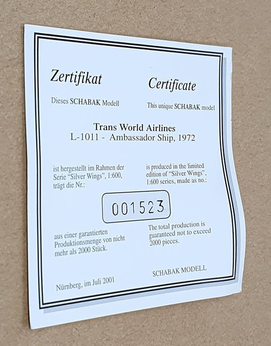 Schabak 1/600 Scale 2909/10 - Lockheed L-1011 Aircraft TWA 1972