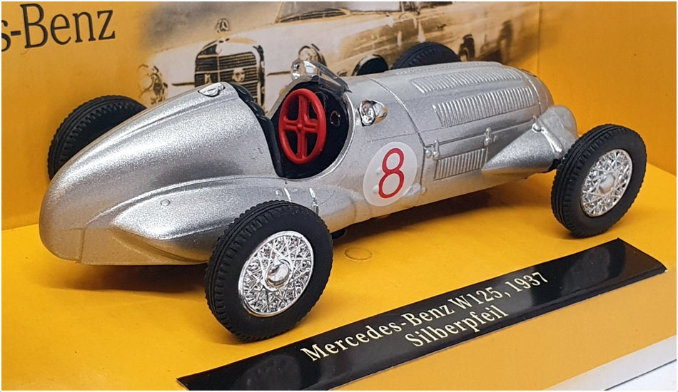 NewRay 1/43 Scale 48483 - 1937 Mercedes Benz W125 Race Car #8 - Silver