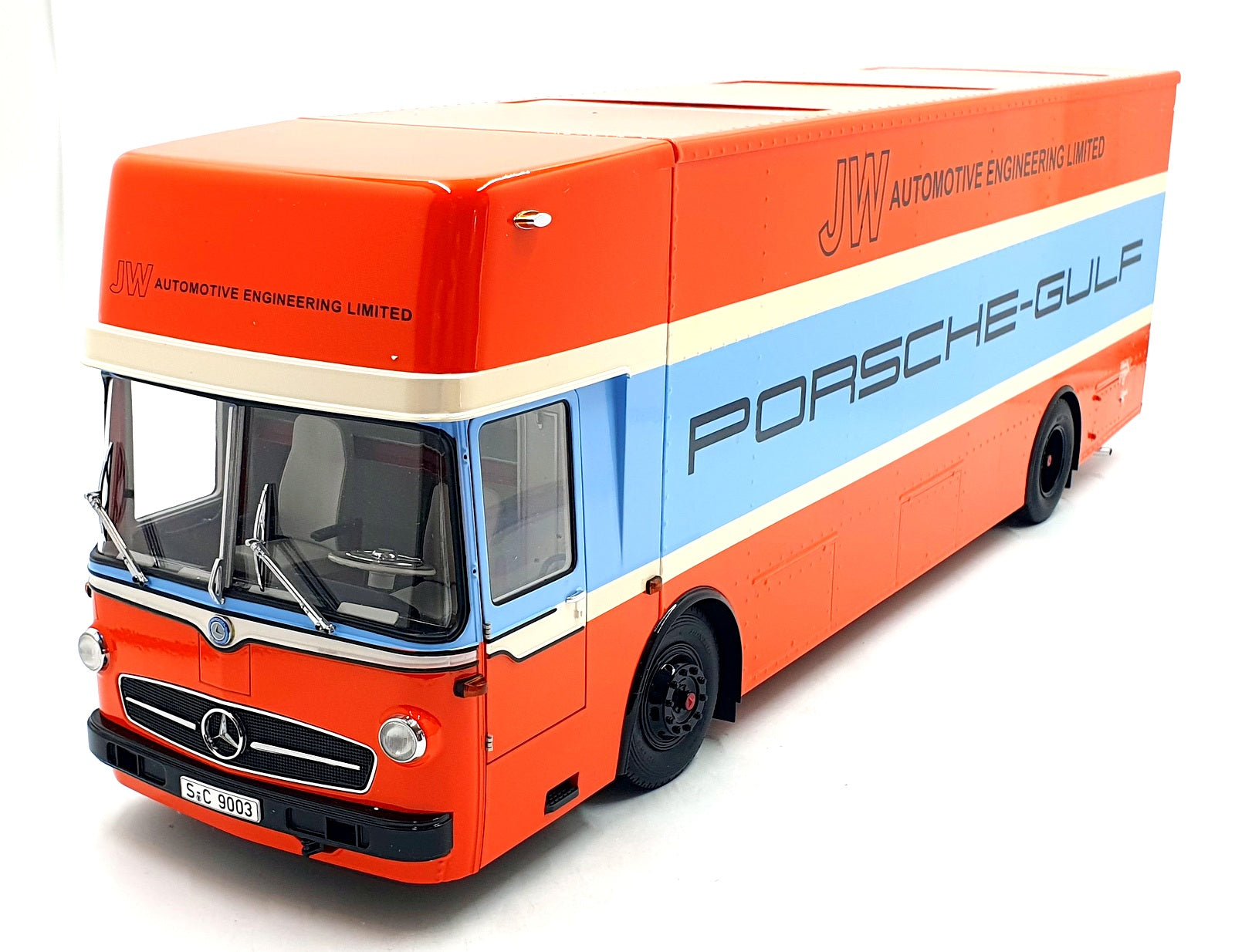 Schuco 1/18 Scale 45 003 2200 - Mercedes-Benz Renntransporter Gulf Racing