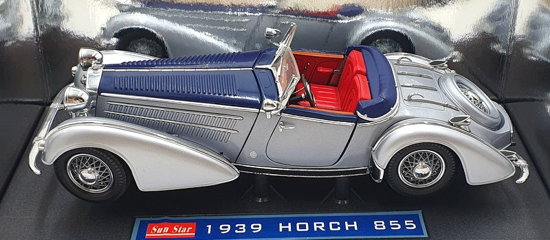 Sun Star 1/18 Scale Diecast 2403 - 1939 Horch 855 Roadster - Silver/Blue