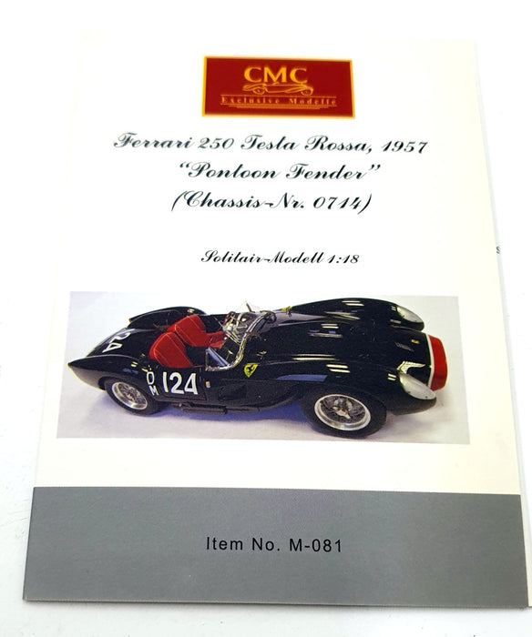CMC 1/18 Scale M-081 - 1957 Ferrari Testa Rossa Pontoon Fender #124 - Black
