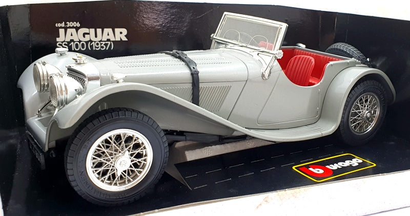 Burago 1/18 Diecast Model Car 3006 - 1937 Jaguar SS100 Grey with Red Seats