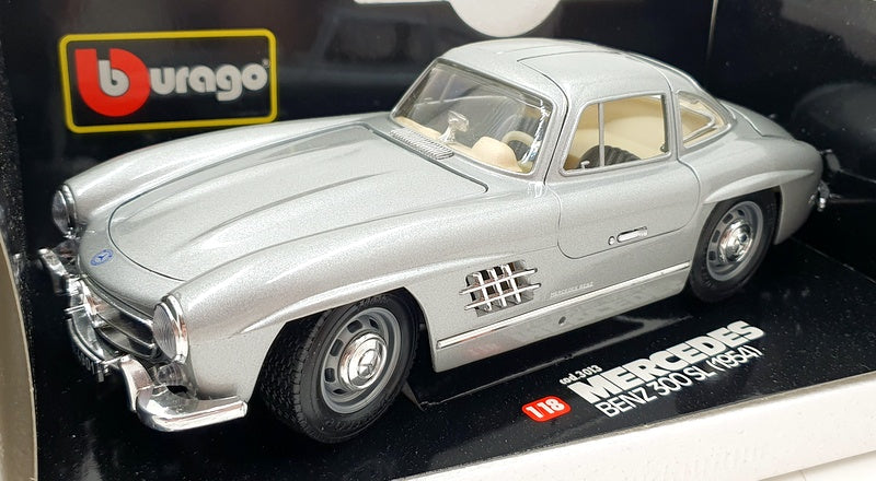 Burago 1/18 Scale Diecast 3013 - 1954 Mercedes Benz 300 SL Silver/Cream Int