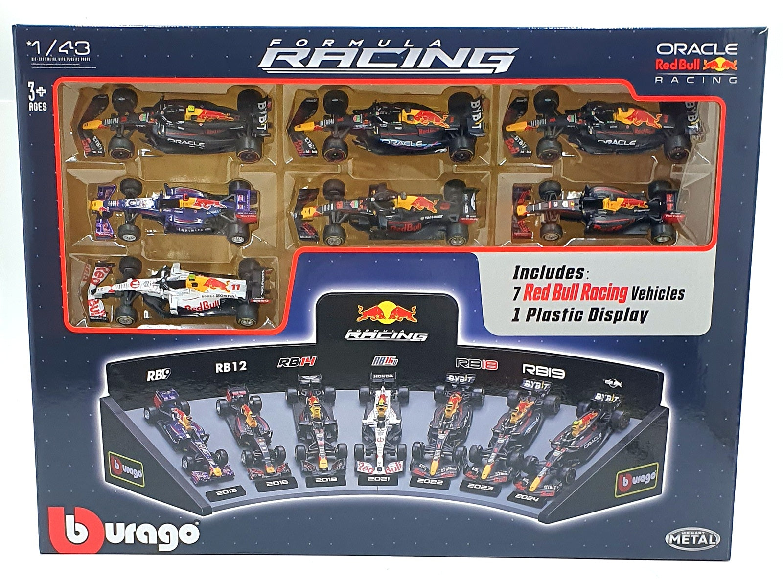 Burago 1/43 Scale 18-38168 - Red Bull Racing 7 Cars and Display Stand