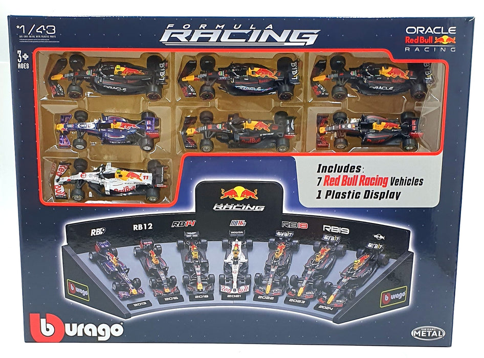 Burago 1/43 Scale 18-38168 - Red Bull Racing 7 Cars and Display Stand