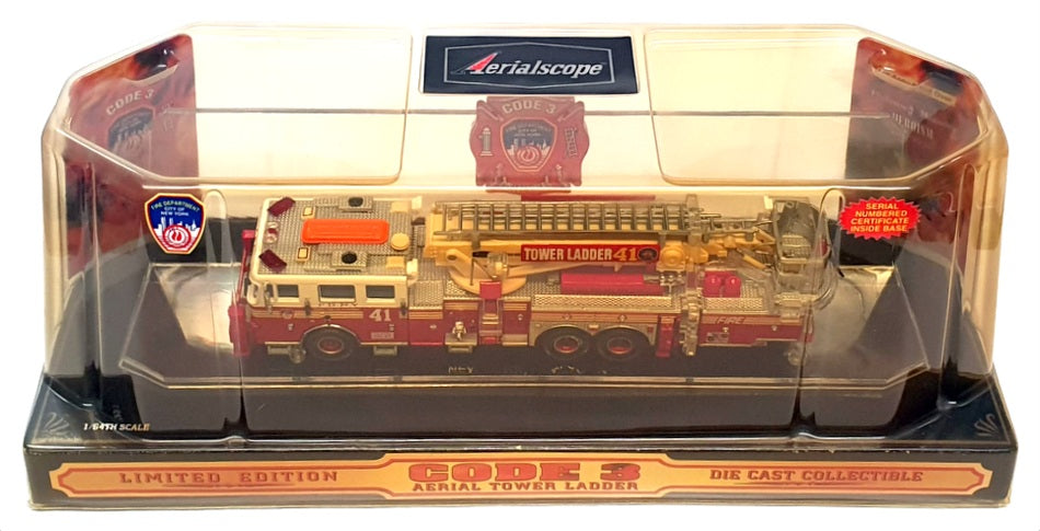 Code 3 1/64 Scale 12736 - Aerialscope Fire Engine Tower Ladder 41 FDNY - Red