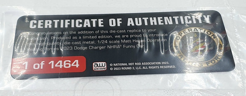 Auto World 1/24 Scale CP8126 - 2023 Dodge Charger NHRA Funny Car M.Hagan