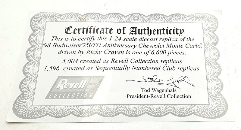 Revell 1/24 Scale RC249816042 - Chevrolet Budweiser 50th Anniversary NASCAR 1998