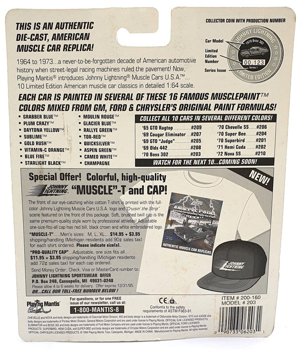 Johnny Lightning 1/64 Scale 200-160 - Muscle Cars 1970 Mustang Boss 302 - White