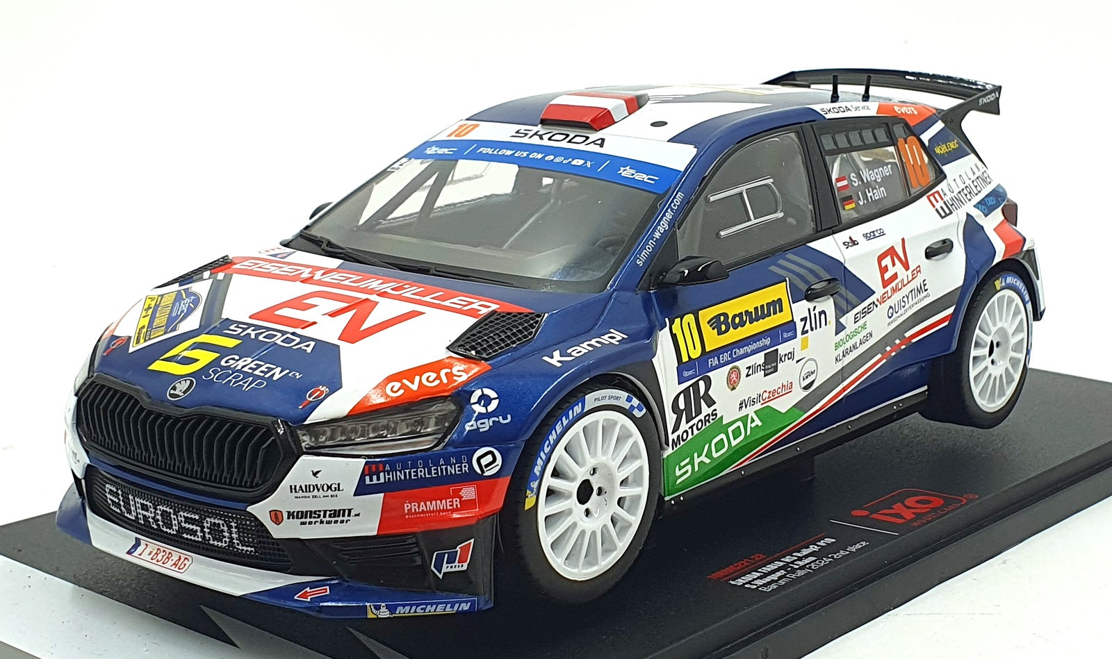 IXO 1/18 Scale Diecast 18RMC221.22 - Skoda Fabia RS Rally2 #10 2nd Barum 2024 