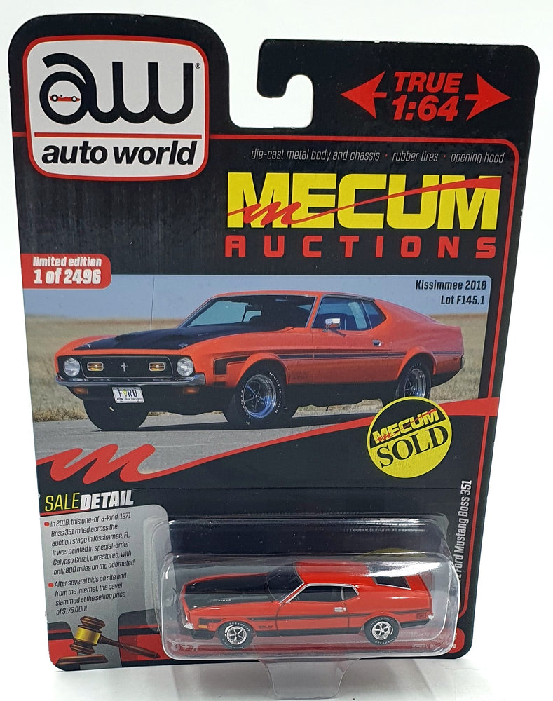 Auto World 1/64 Scale AWSP159 - 1971 Ford Mustang Boss 351 - Red/Black