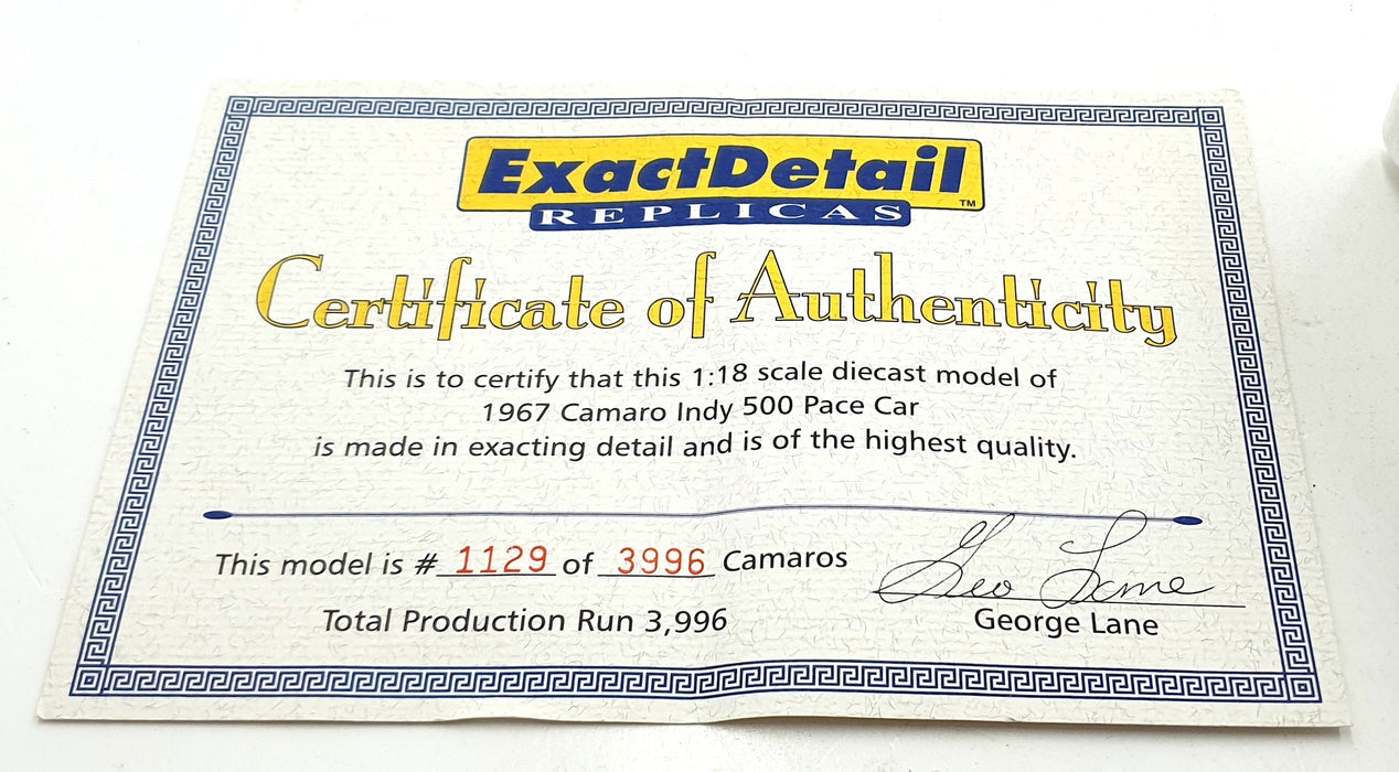 Exact Detail 1/18 Scale WCC214 - Chevrolet Camaro Official Pace Car - Chrome