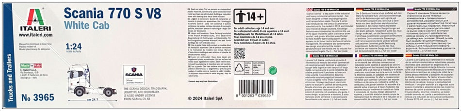Italeri 1/24 Scale Unbuilt Kit 3965 - Scania 770 S V8 "White Cab" Truck