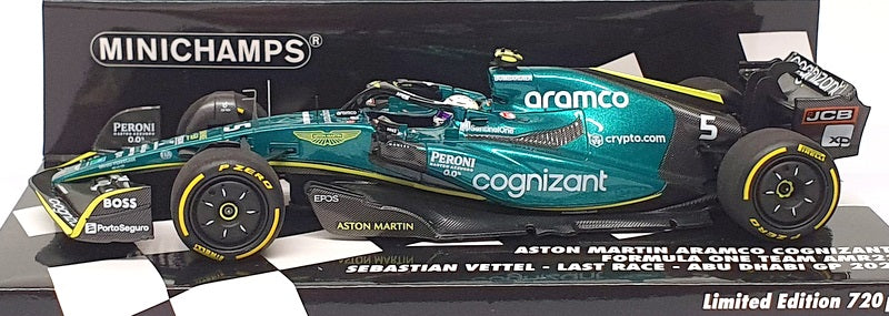 Minichamps 1/43 Scale 417 222205 F1 Aston Martin Last Race Abu Dhabi 2022 Vettel