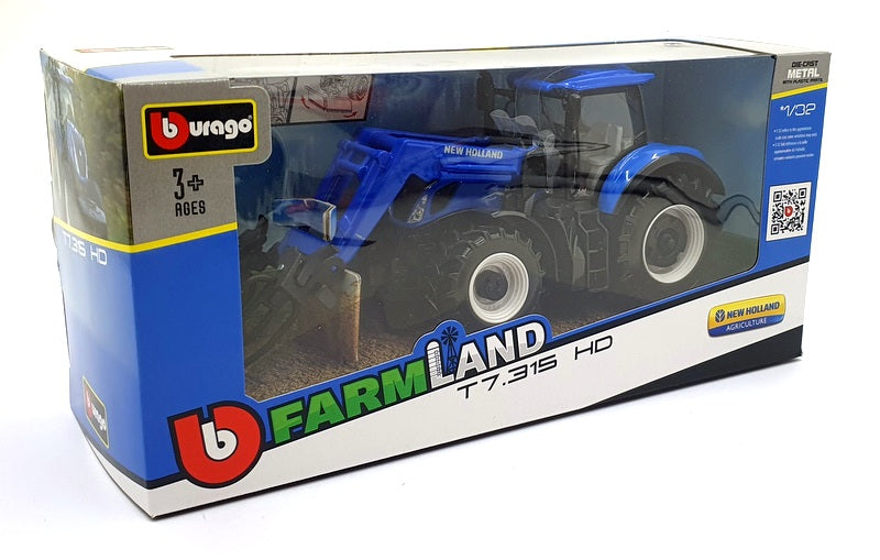 Burago 1/32 Scale Diecast 18-44083 - New Holland T7.315 HD Tractor with Grabber