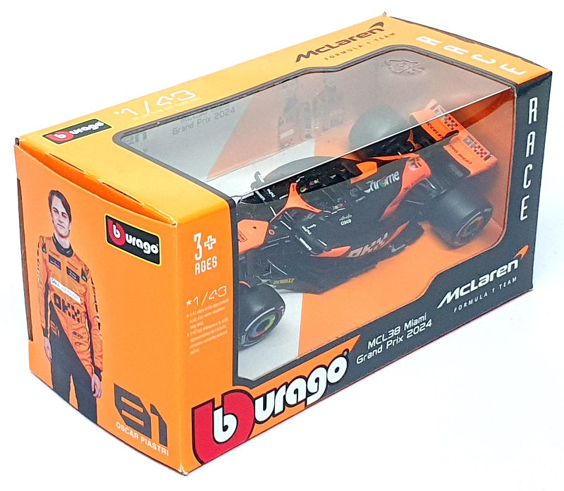 Burago 1/43 Scale 18-38177P - F1 McLaren MCL38 Miami GP 2024 #81 Piastri