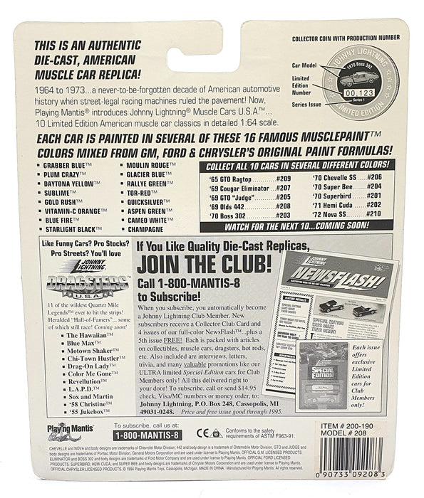 Johnny Lightning 1/64 Scale 200-190 - Muscle Cars 1969 Oldsmobile 442 - Yellow