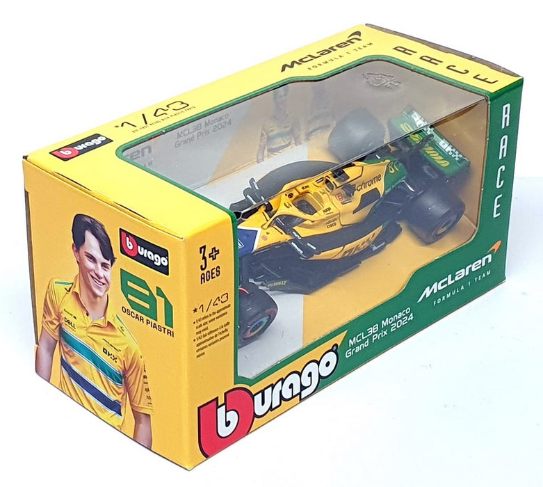 Burago 1/43 Scale 18-38214PS F1 McLaren Monaco GP 2024 #81 Piastri Senna Livery