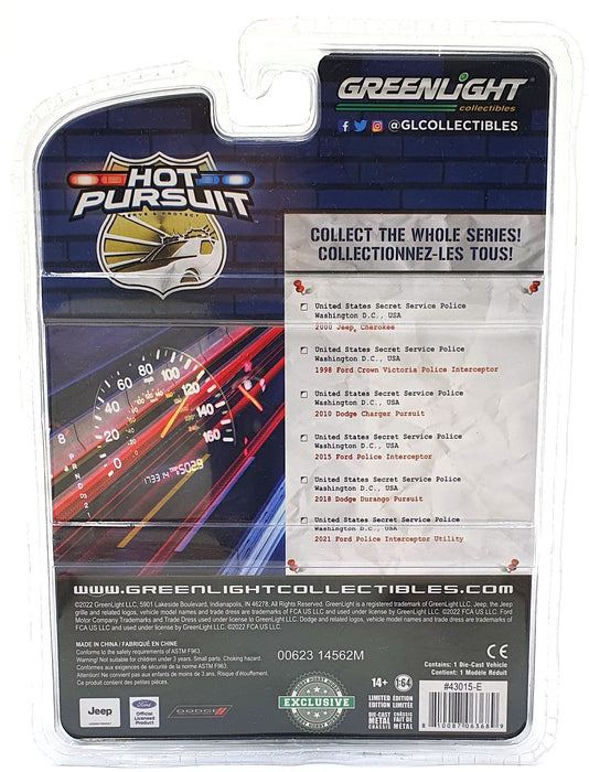 Greenlight 1/64 Scale 43015-E - 2018 Dodge Durando Pursuit Secret Service Police