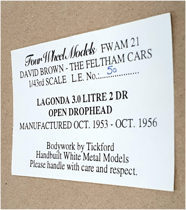 Four Wheel Models 1/43 Scale FWLG21 - 1953 Lagonda 3Ltr De Ville Drophead - Gold
