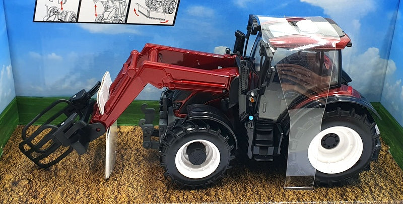 Burago 1/32 Scale Diecast 18-44082 - Valtra N174 Tractor with Grabber - Maroon