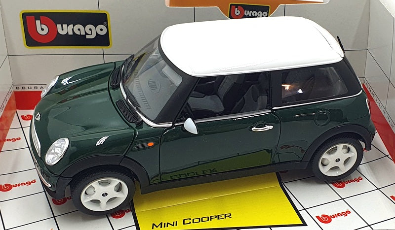 BURAGO 1/18 Scale Diecast 33796 - Mini Cooper - Green With White Roof