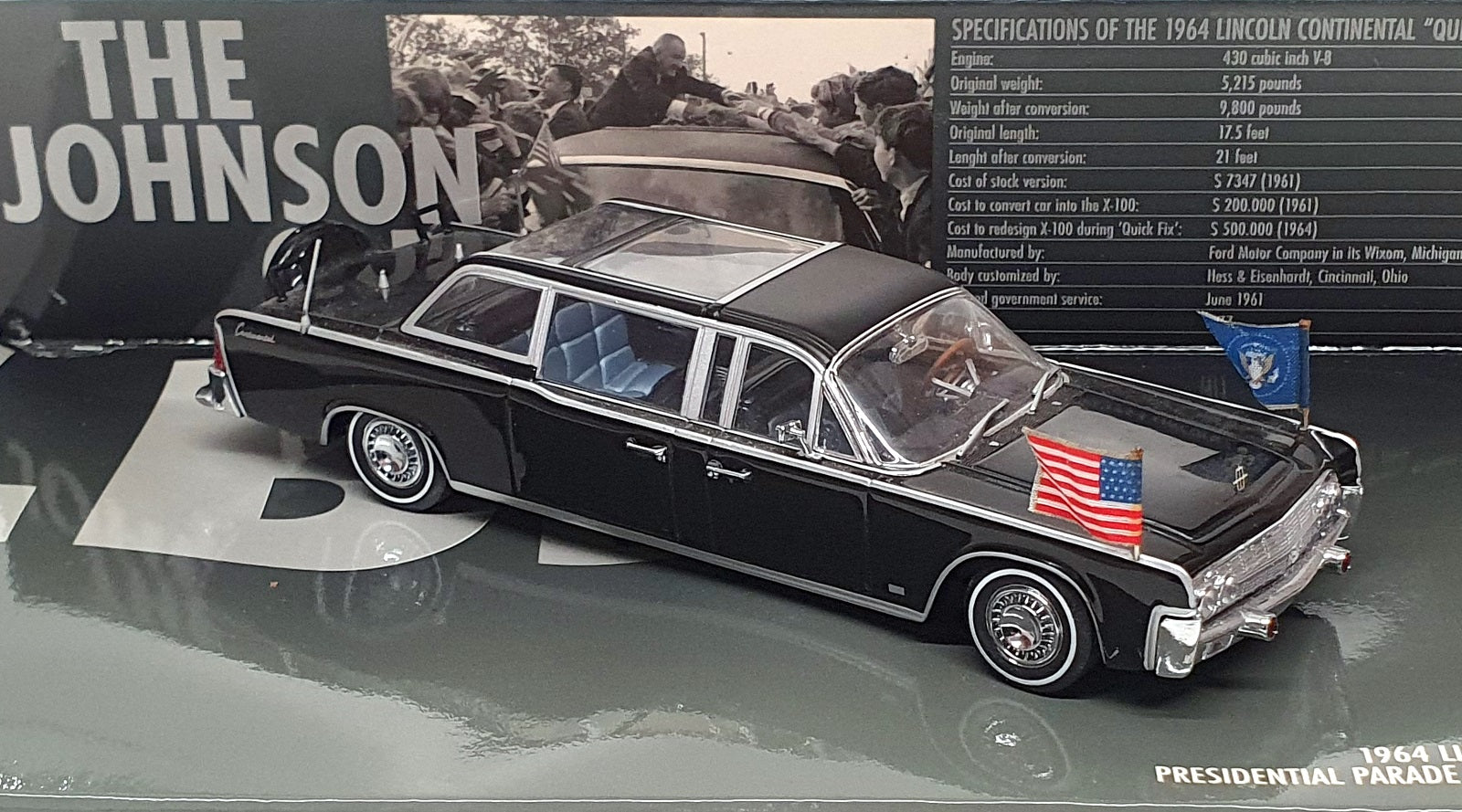 Minichamps 1/43 Scale 436 086101 '64 Lincoln Continental The Johnson Car - Black