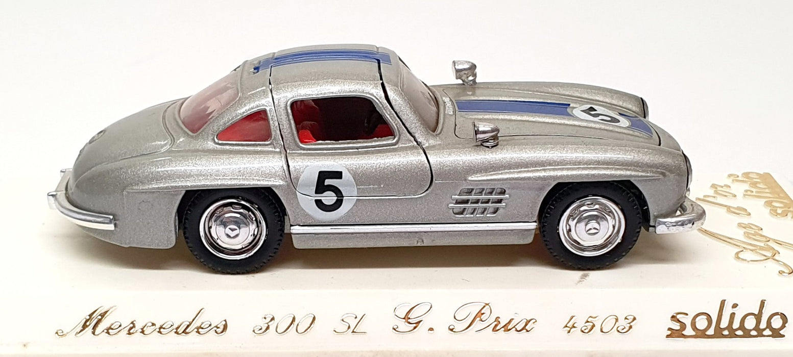 Solido 1/43 Scale 4503 - Mercedes Benz 300SL Race Car #5 - Silver/Blue