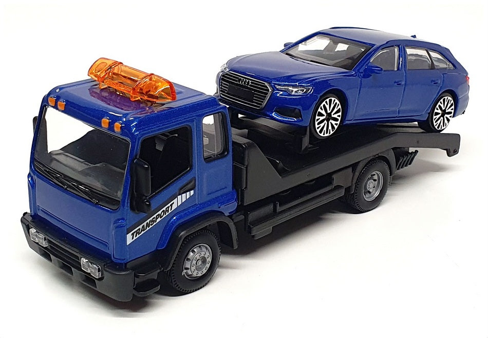 Burago 1/43 Scale 18-31418 - Flatbed Tow Truck & Audi - Blue — R.M.Toys Ltd