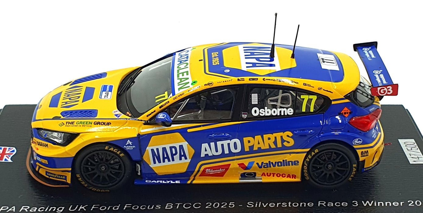 Spark 1/43 Scale UK032 NAPA Racing UK Ford Focus #77 BTCC 2025 Croft Race 3 1st