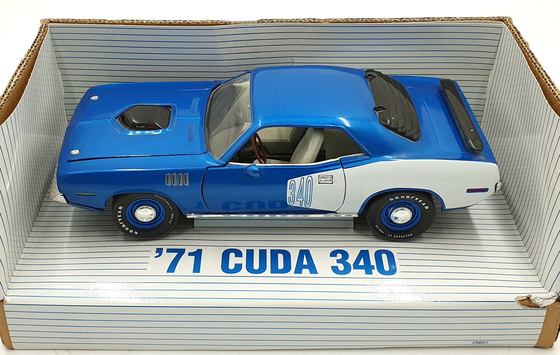 Ertl 1/18 Scale Diecast 29027 - 1971 Plymouth Cuda 340 - Blue/White