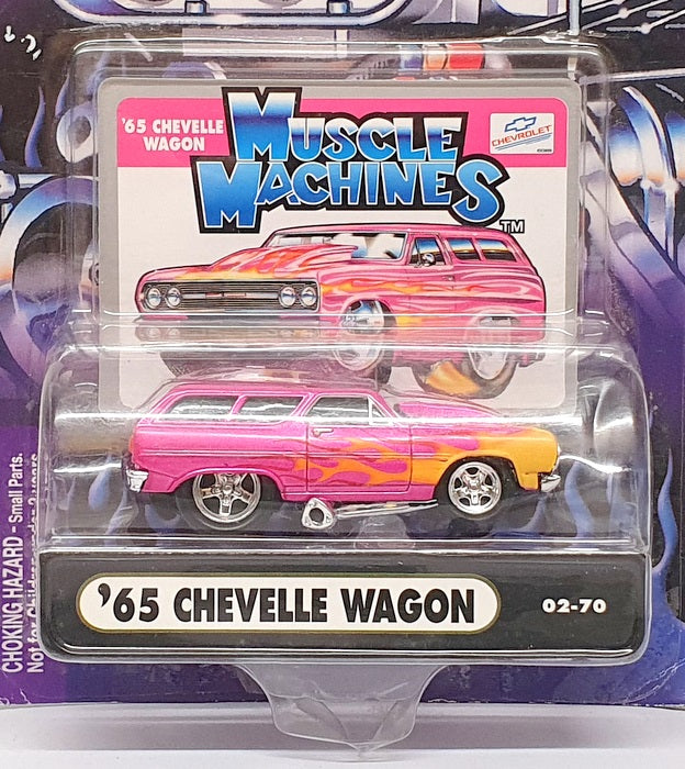 Muscle Machines 1/64 Scale 71151 02-70 - 1965 Chevy Chevelle Wagon - Pink/Yellow
