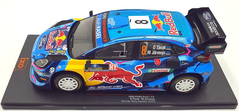 IXO Models 1/18 Scale 18RMC154A - Ford Puma Rally1 #8 Sweden 2023 Tanak