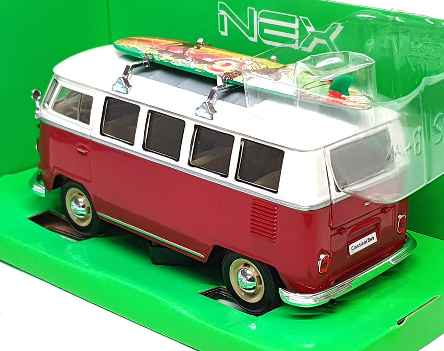 Welly Nex 1/24 Scale W1962R - 1962 VW Classical Bus + Surfboard - White/Dk. Red