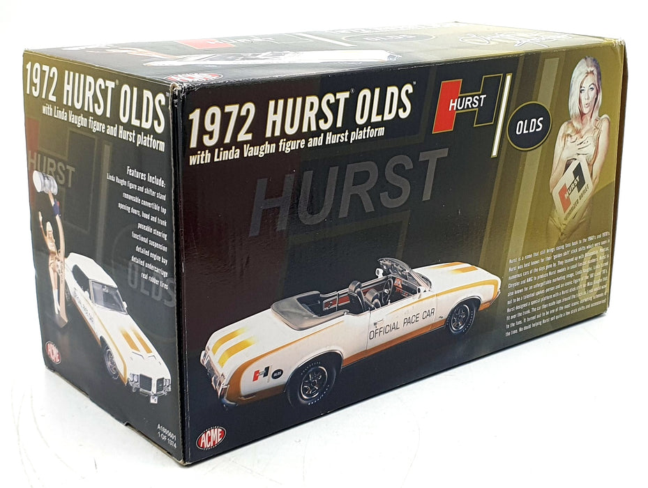 Acme 1/18 Scale Diecast A1805601 1972 Hurst Oldsmobile with Linda Vaughn Figure