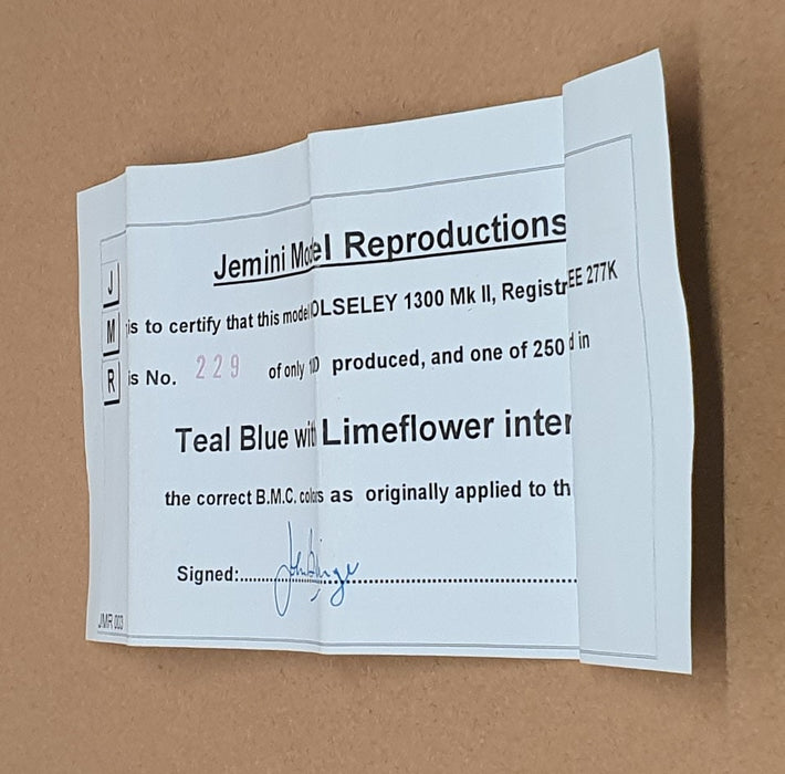Jemini Model Reproductions 1/43 Scale JMR003 - Wolseley 1300 Mk2 - Teal Blue