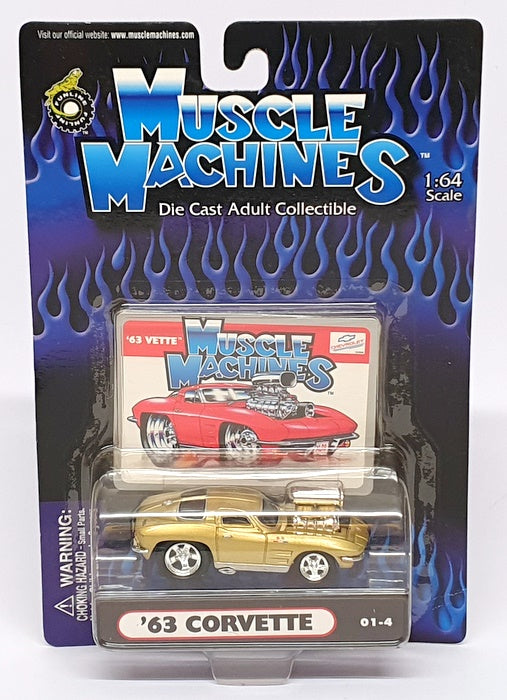 Muscle Machines 1/64 Scale 71161 01-4 - 1963 Chevrolet Corvette - Gold
