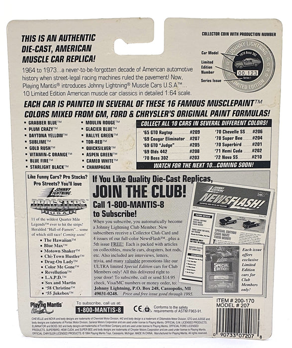 Johnny Lightning 1/64 Scale 200-170 - Muscle Cars 1969 Mercury Eliminator Yellow