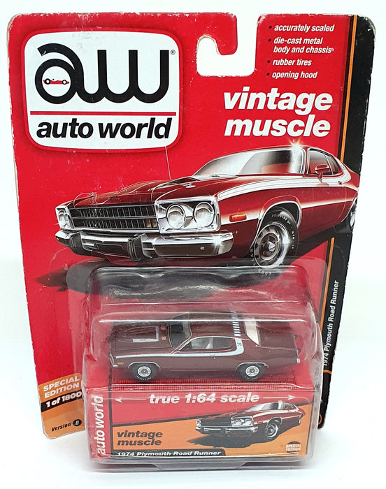 Auto World 1/64 Scale AWSP002 - 1974 Plymouth Road Runner - Maroon