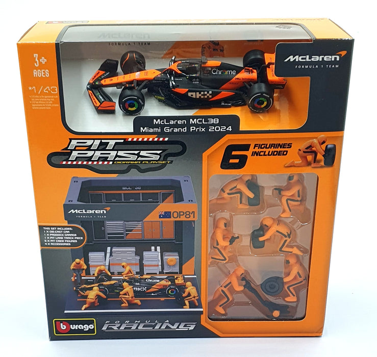Burago 1/43 Scale 18-38451 - F1 McLaren MCL38 Diorama Miami GP 2024 Piastri