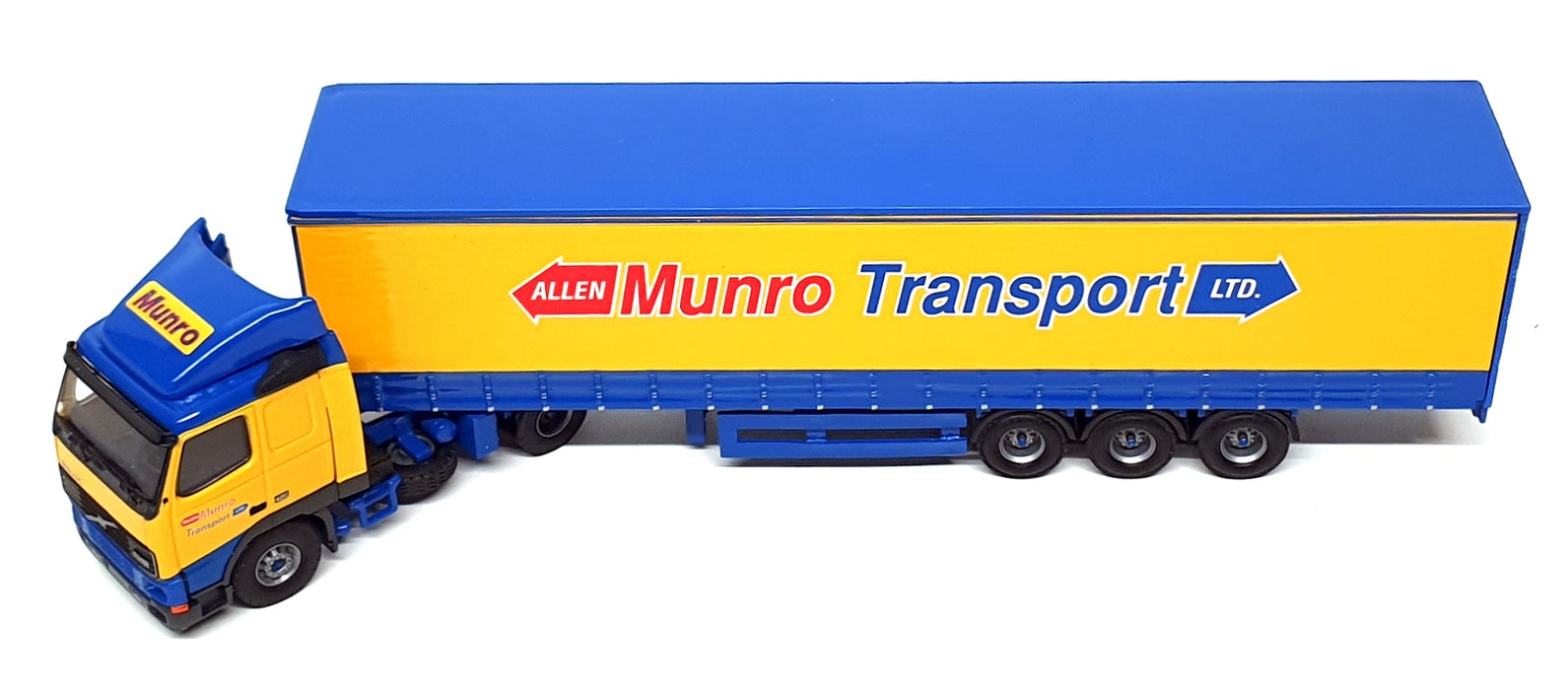 Tekno 1/50 Scale Nr. 65 Volvo FH12 Truck & Trailer Munro Trans Ltd - Yellow/Blue