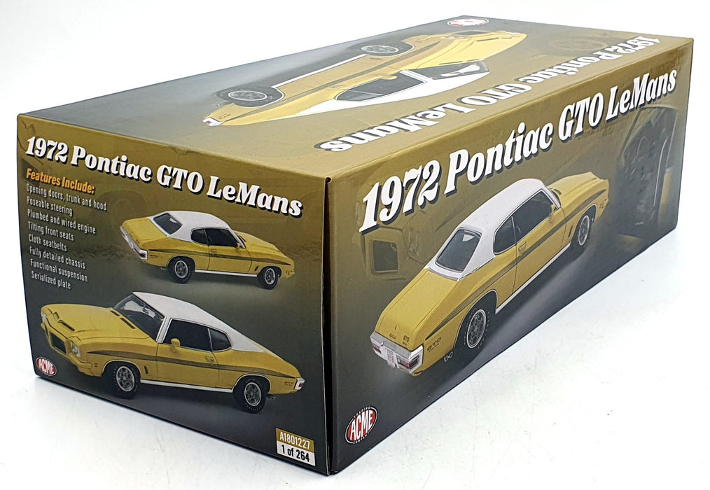 Acme 1/18 Scale Diecast A1801227 1972 Pontiac GTO LeMans - Yellow/White