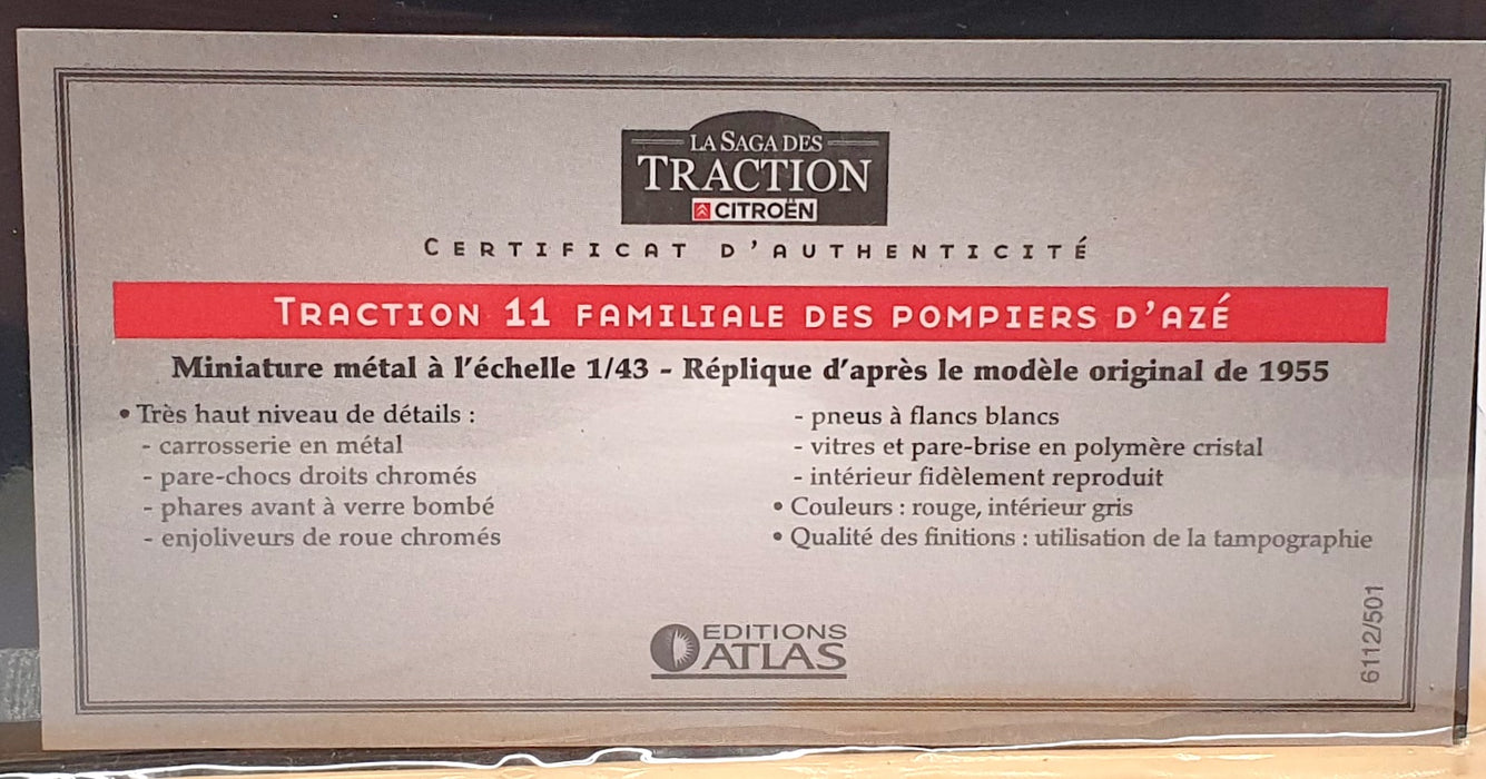 Atlas Editions 1/43 Scale 6112/501 - 1955 Citroen Traction 11 Azé Fire - Red